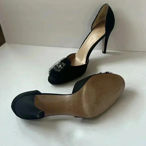Vera Wang Black Satin D’Orsay Heels w/ Crystal Toe – Size 9 - Picture 6 of 6
